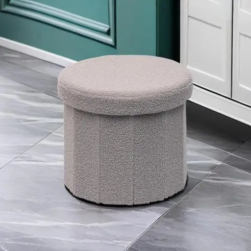 B Fsobeiialeo Storage Ottoman Cube, Round Ottomans With Storage Foot Stool Footrest For Lving Room, Boucle Ottoman Seat For
