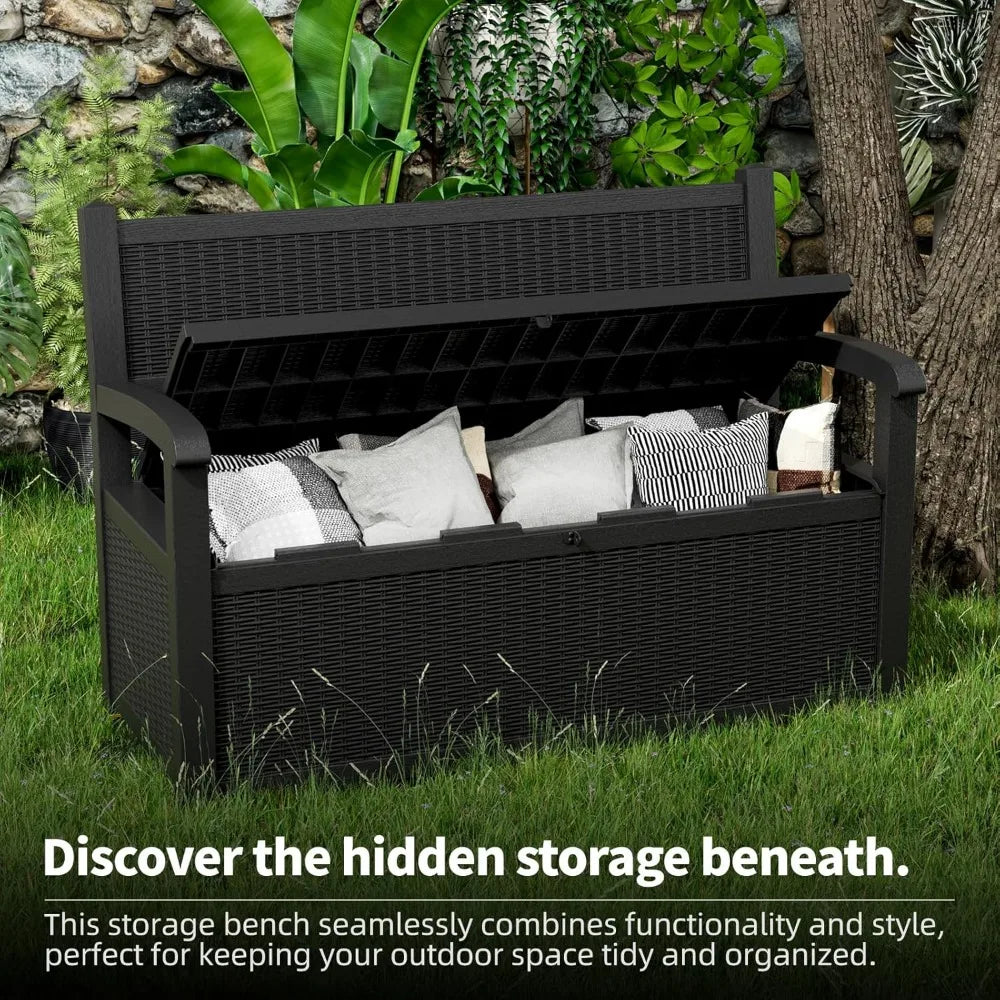 70 Gallon Storage Bench Deck Box Waterproof Lockable,Outdoor Storage Furniture for Patio,Garden and Porch,Tools and Cushions(Bla