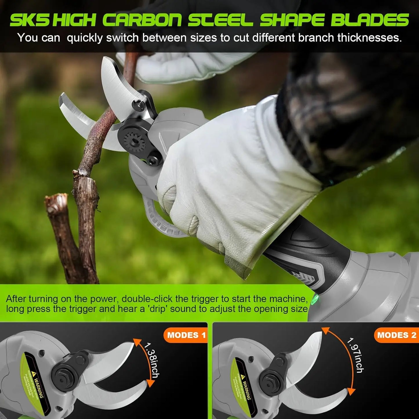 2 In 1 Pole Pruning Shears Cordless (2025 Upgraded), Electric Pruning Shears with LCD Display,1.5-2 Inch Cutting Diameter Pole P