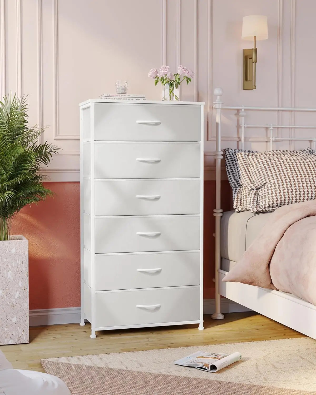 Crestlive Products Dresser For Bedroom With 6 Drawers, Tall Chest Of Drawers, White Dressers Bedroom Furniture, Storage