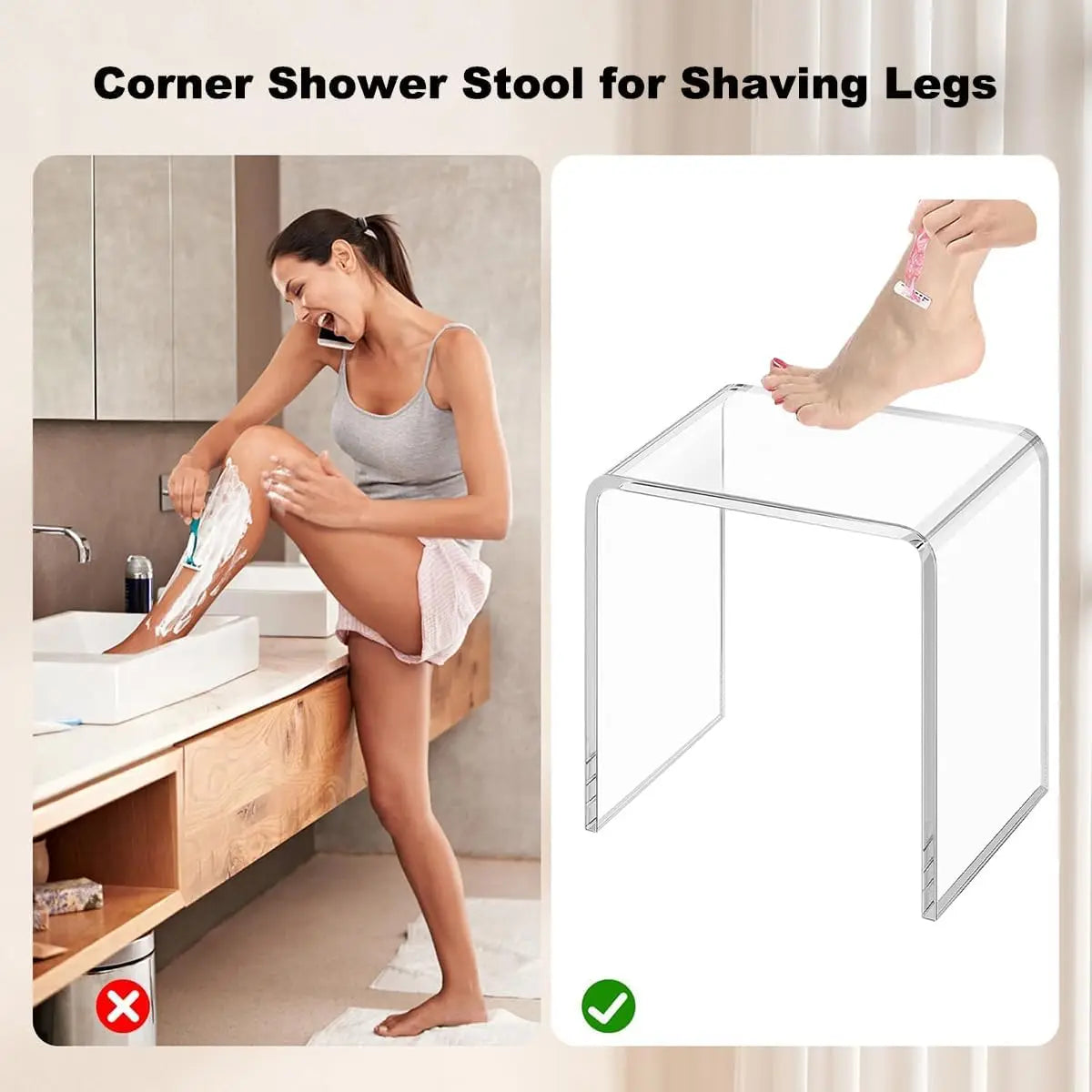 Acrylic Shower Dispenser 16"" Bathroom Shower Bench Weight Acity 700Lbs Clear Shower Foot Rest For Shaving Legs 15Mm Thi