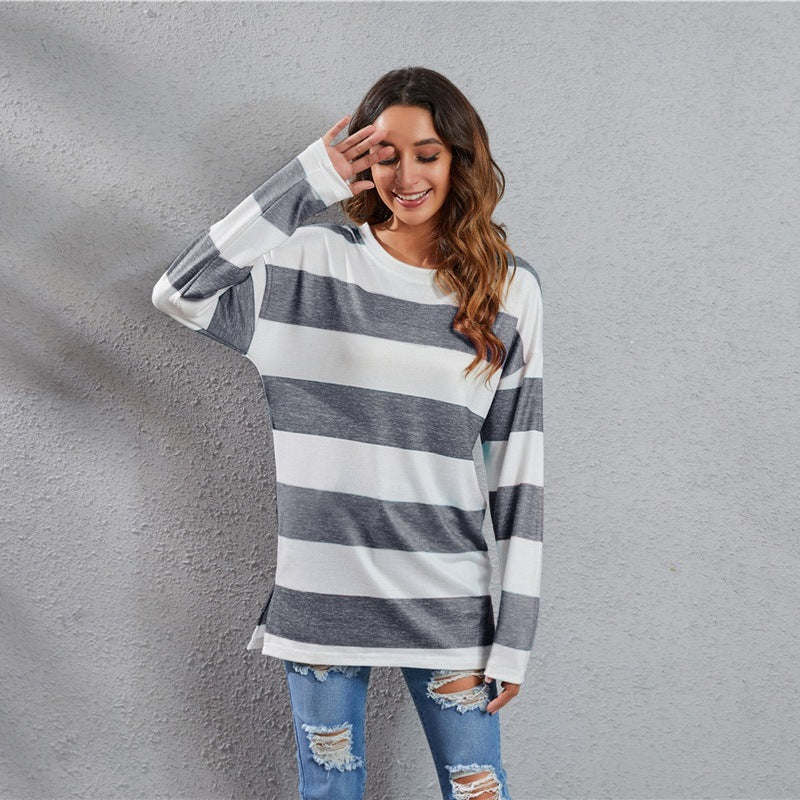 European And American Round Neck Multi-color Stripe Sweater