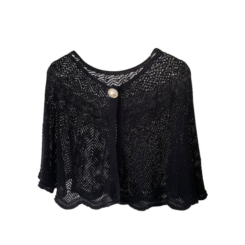 Air-conditioned Room Ice Silk Knitted Shawl Elegant Socialite Outer Wear Pearl Neck Guard Waistcoat
