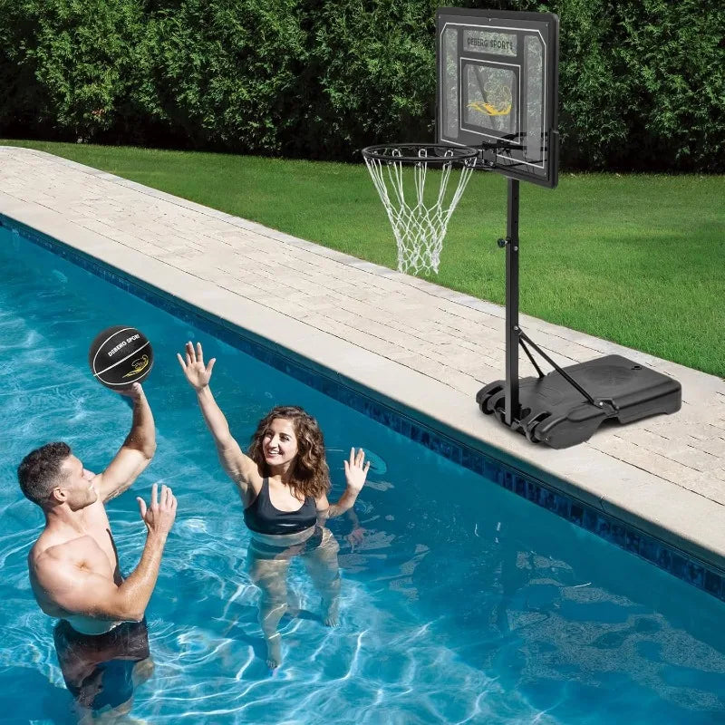 DEBERG Swimming Pool Basketball Hoop Set Height-Adjustable Portable Pool Basketball Hoop Poolside, Includes a Ball and Air Pump