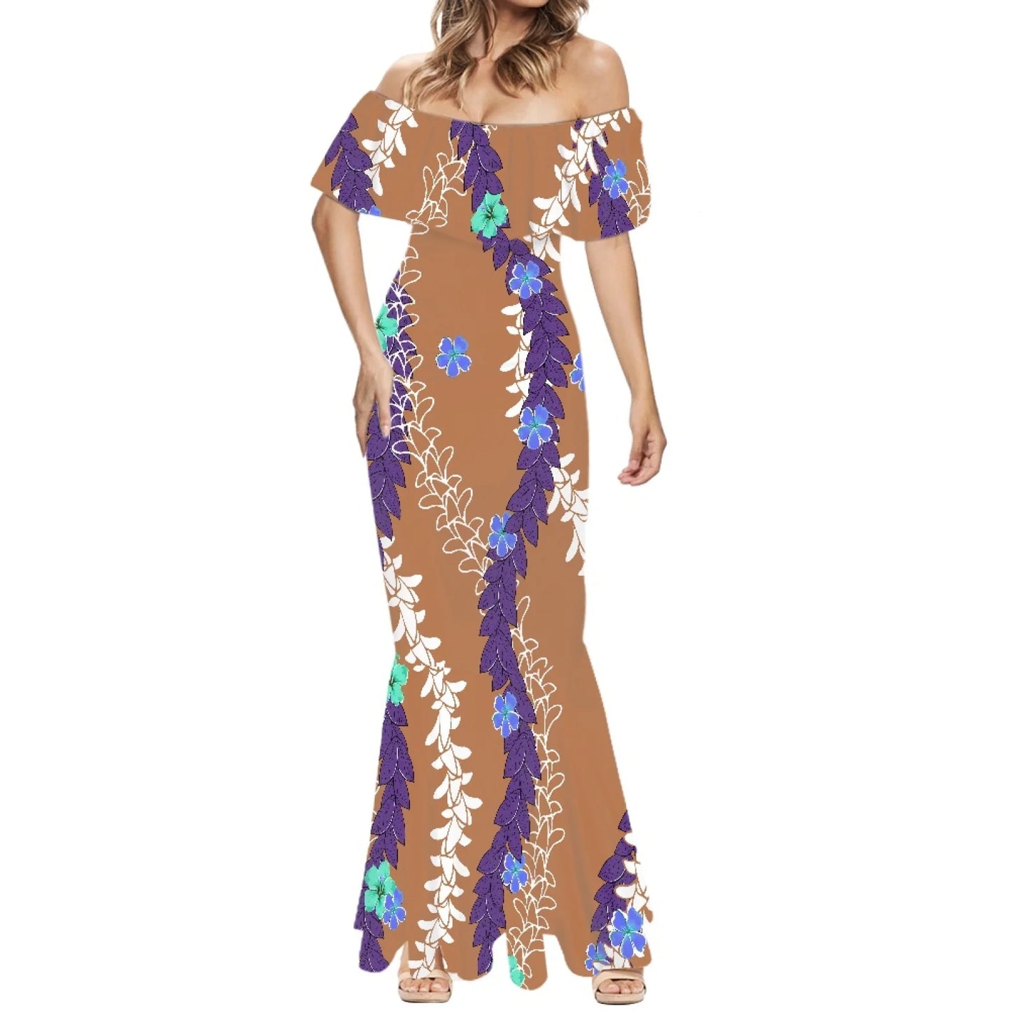 Elegant 2025 Premium Polynesian Puakenikeni Hawaiian Floral Print Made to Order Couture Fishtail Skirt Tonga Charming Style