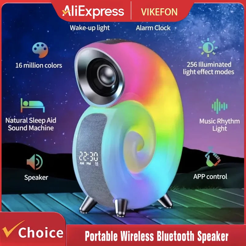 Bluetooth Speaker With LED Night Light Lamp Alarm Clock Portable Wireless Loudspeaker Music Outdoor HiFi Stereo Sound Subwoofer