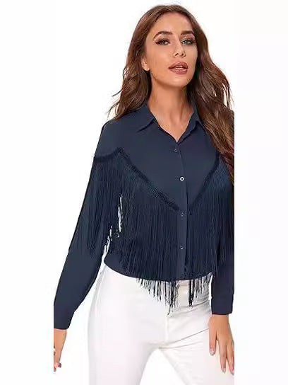 Decorative Long Sleeve Button Shirt Top