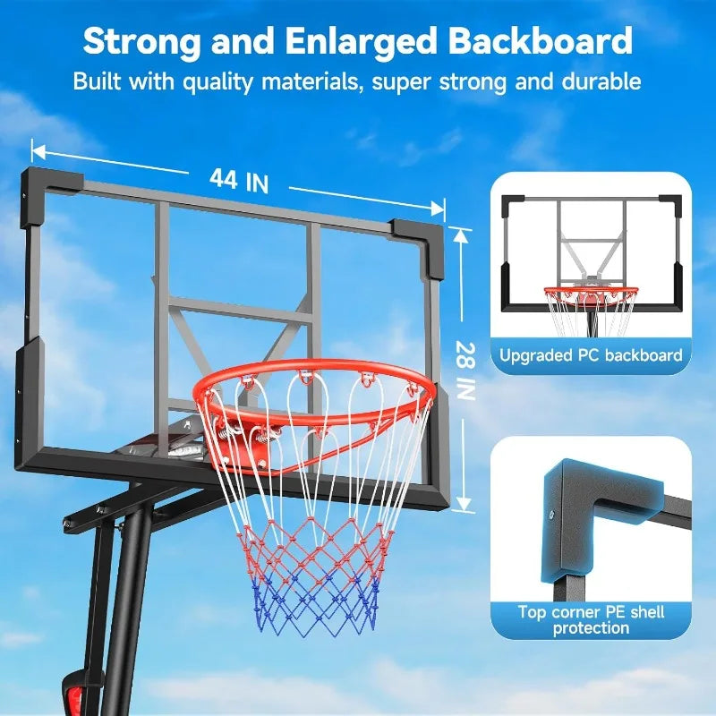 Basketball Hoop System with 44" Shatterproof Backboard – Adjustable Height 5.25FT to 10FT, Ideal for Youth, Teens, and Adults