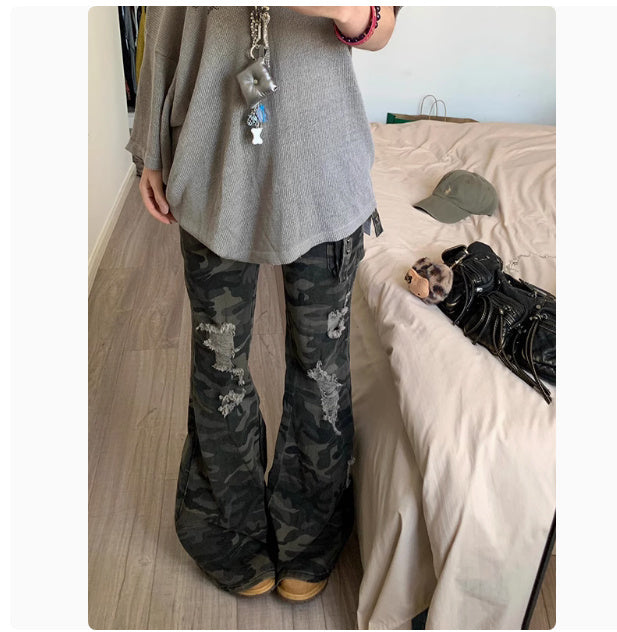 American Retro Camouflage Ripped Skinny Jeans