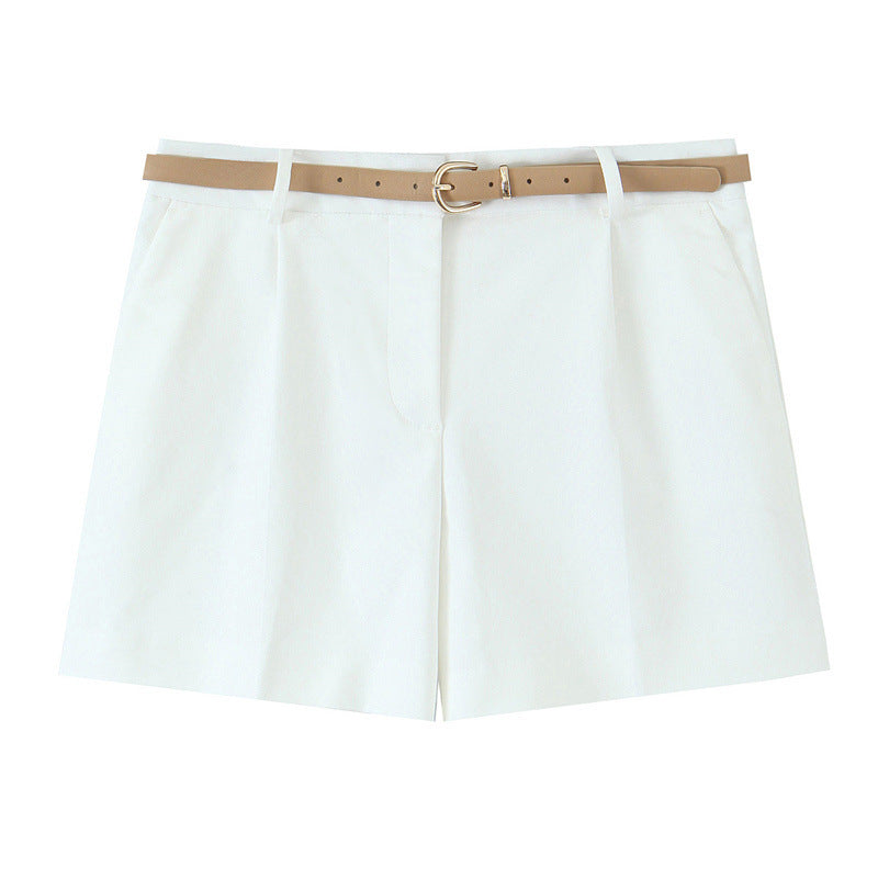 European And American Style Two Colors With Belt Pleated Casual Shorts