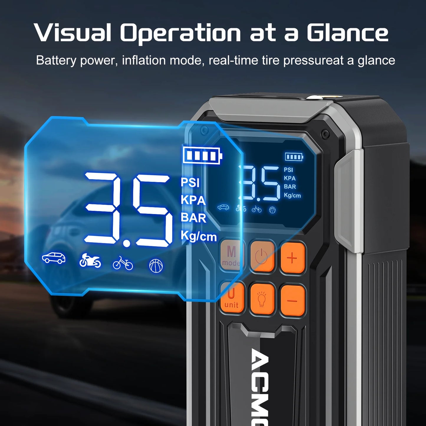 ACMOUNT 160PSI Portable Tire Inflator, 3× Faster Cordless Air Pump with Digital Gauge & LED Light for Car,Bike,Motorcycle,Ball
