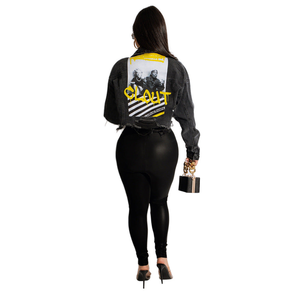 Fashion Hot Retro Everything With Personality Raw Edge Jacket Hot Painted Coat