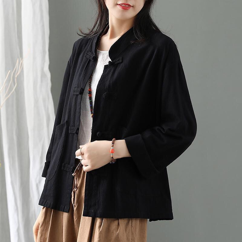 Casual Retro Buttoned Cotton And Linen Cardigan Shirt Jacket