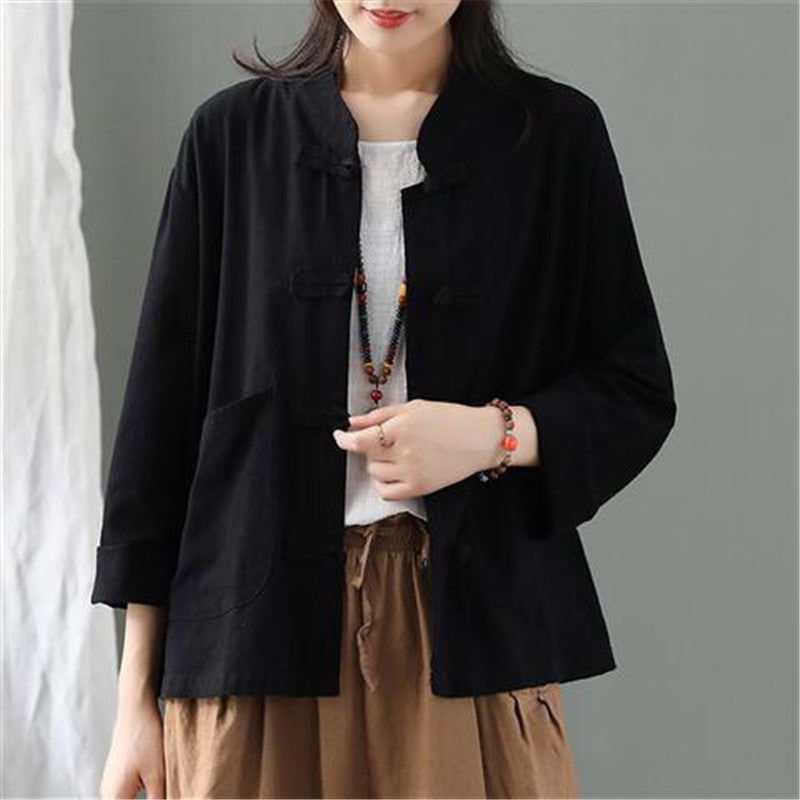 Casual Retro Buttoned Cotton And Linen Cardigan Shirt Jacket