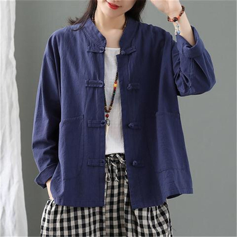 Casual Retro Buttoned Cotton And Linen Cardigan Shirt Jacket