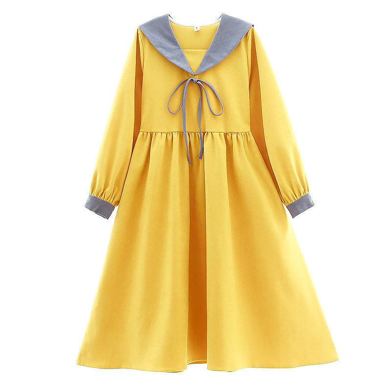 Dress Navy Collar Loose Long Sleeve Dress Women