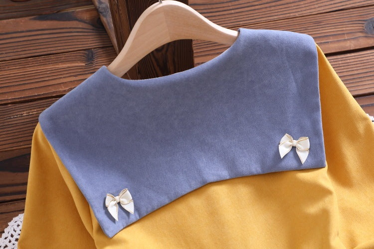 Dress Navy Collar Loose Long Sleeve Dress Women