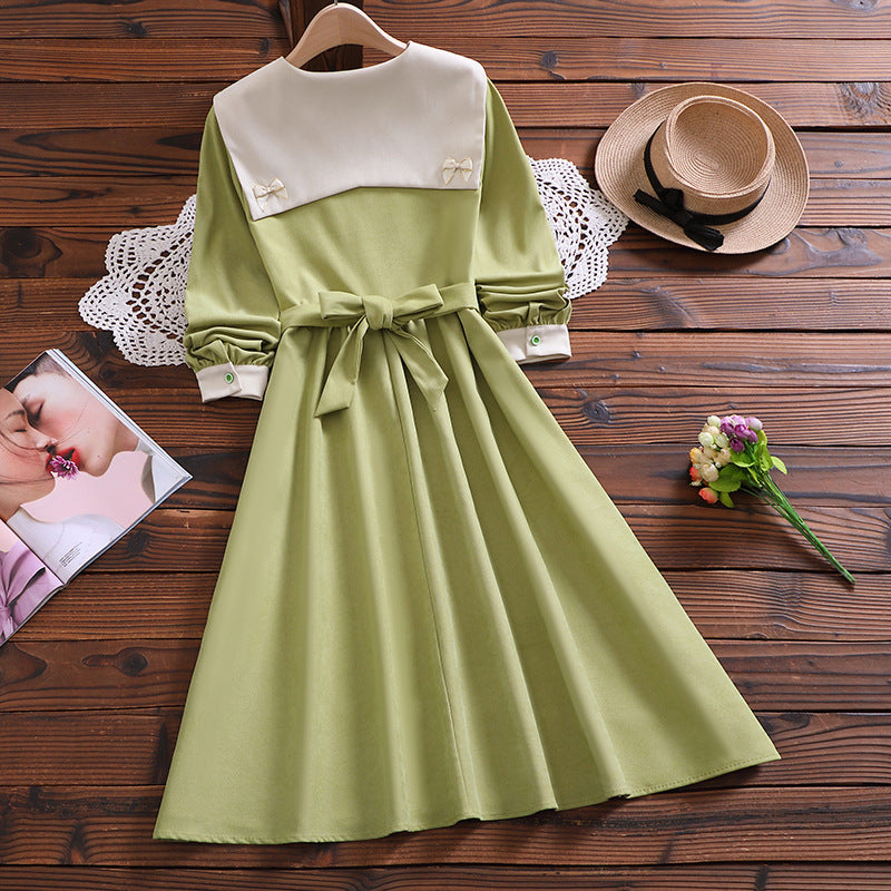 Dress Navy Collar Loose Long Sleeve Dress Women