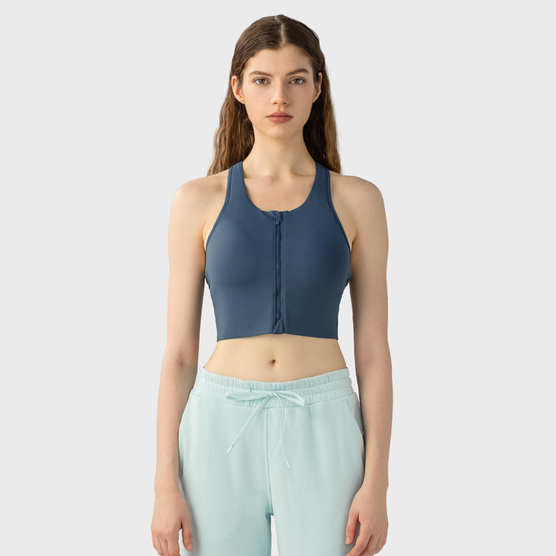 Explosion-proof Front Zipper One-piece Fixed Yoga Bra Top