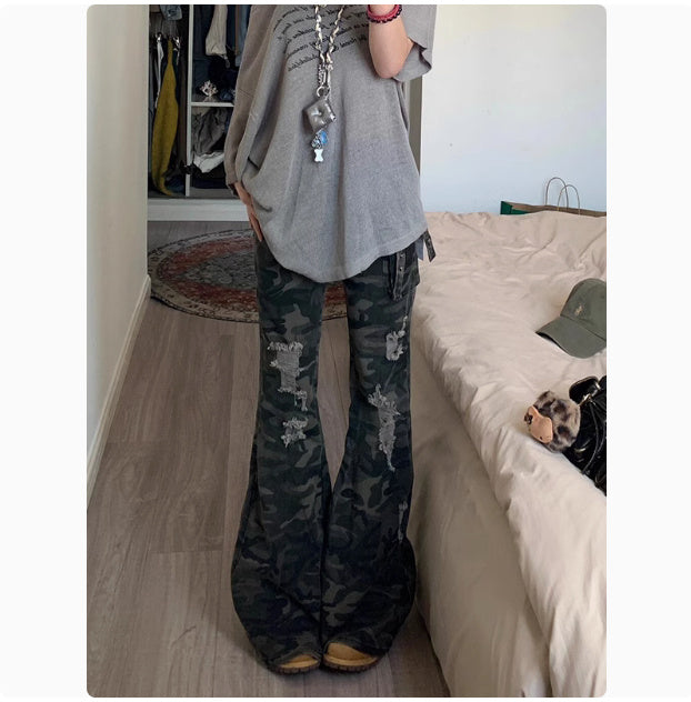 American Retro Camouflage Ripped Skinny Jeans