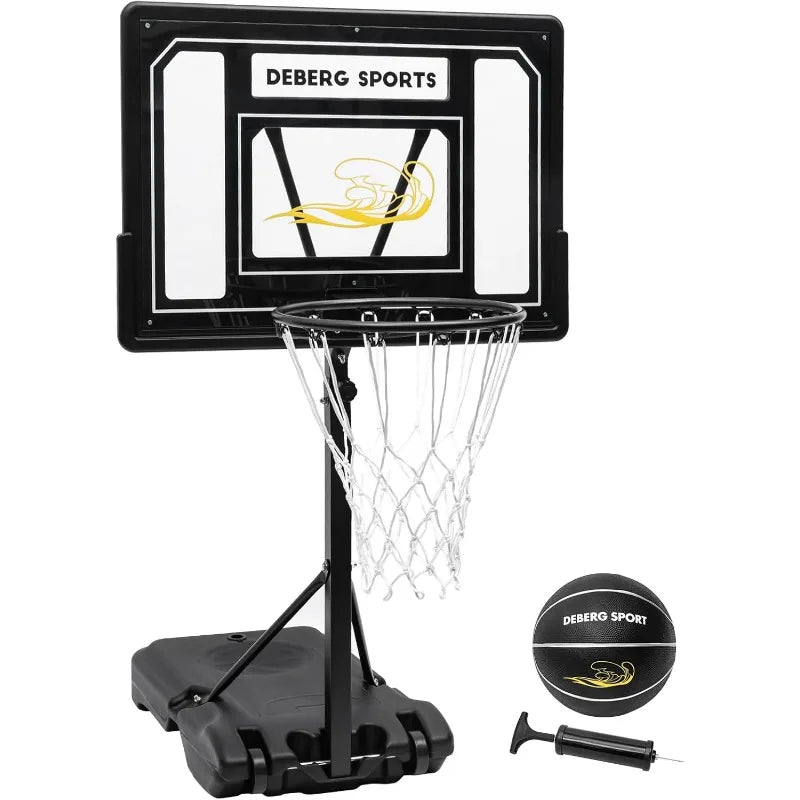 DEBERG Swimming Pool Basketball Hoop Set Height-Adjustable Portable Pool Basketball Hoop Poolside, Includes a Ball and Air Pump
