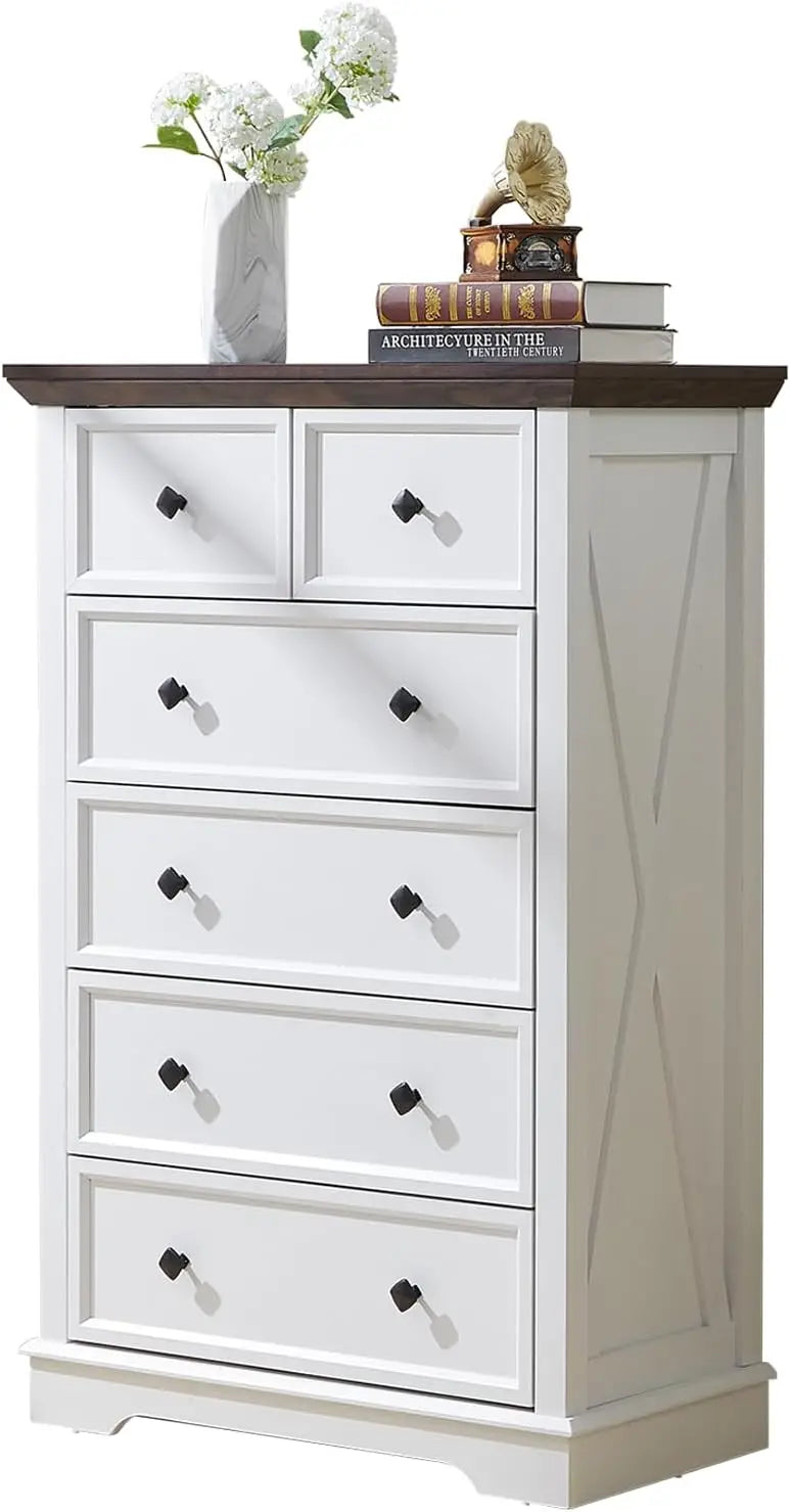 Farmhouse 6 Drawer Dresser, Dressers Chest of Drawer for Bedroom Organizer Storage, 48 Inch Tall Dresser, Wood Dressers Storage
