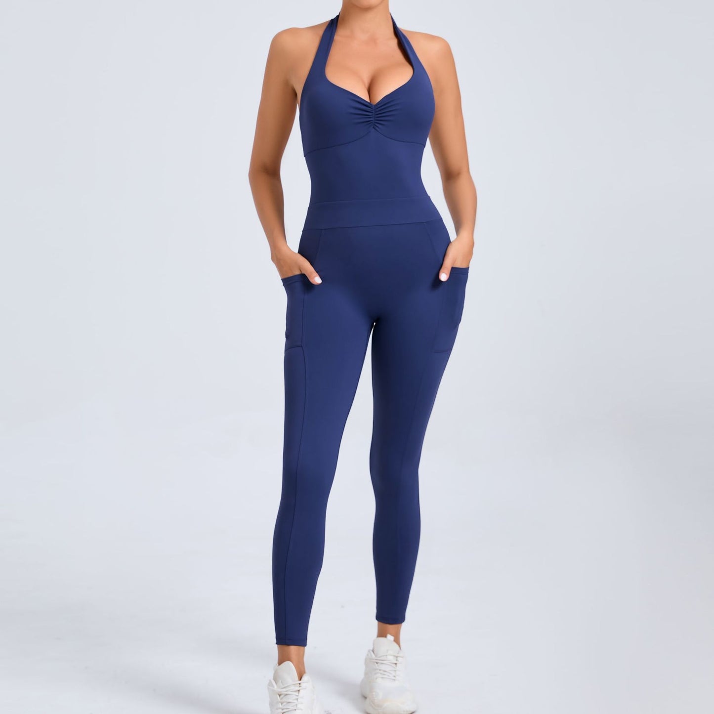 European And American Halter Side Pockets Yoga Jumpsuit