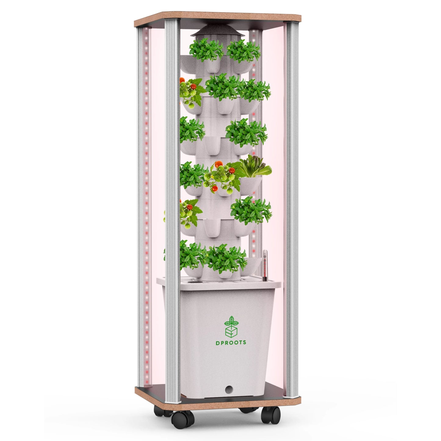 DPROOTS 30 Pods Vertical Hydroponic Tower Growing System for Garden Indoor Led Grow Light Vegetables Smart Movable Planting Kit