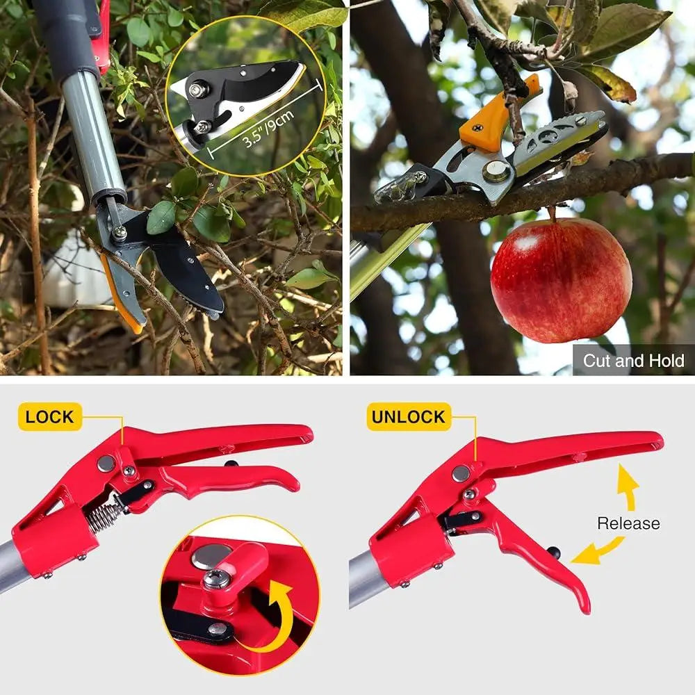 Extendable Tree Pruner 4.6-10ft with Carbon Steel Blades Cut and Hold System Lightweight Aluminum Handle Garden Use