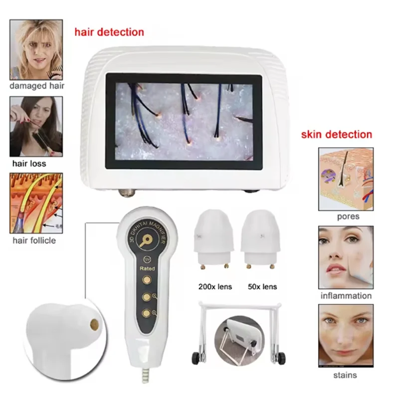 AA20-Skin Hair Scalp Detector Analyser For Diagnosis Skin Care Tools With 2 Lens Rechargeable US Plug