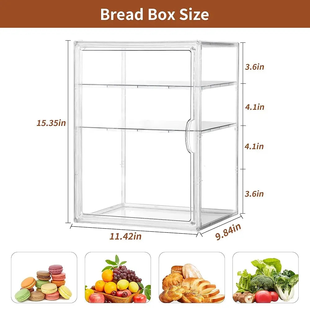 Bread Box For Kitchen Countertop Pastry Bakery Display Case 3 Layers Adjustable Large Bread Storage Container For Homemade