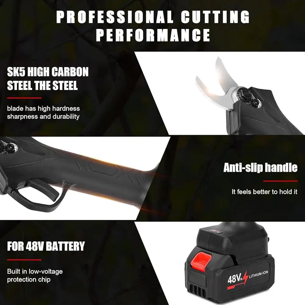Electric Pruning Shears Cordless 0.4-1.2 Inch Cutting Diameter SK5 High Carbon Steel Branch Trimmer Rechargeable Garden Tools