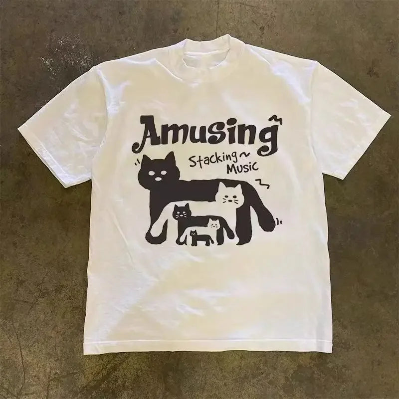 European and American fashion street wear 90s emo dark themed cartoon print retro clothing Gothic loose T-shirt