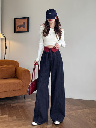 Autumn Loose Straight-leg Pants With High Waist And Wide Legs