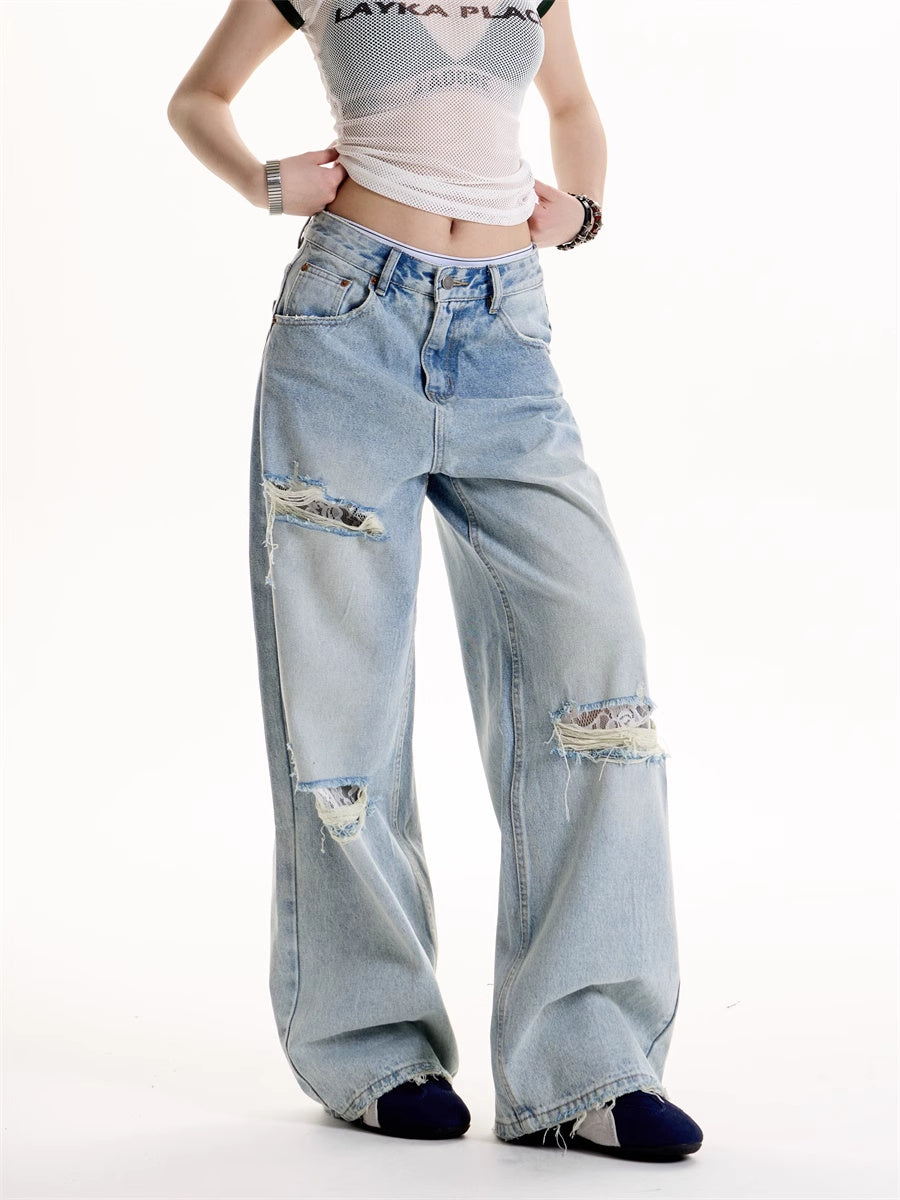 American Retro Hot Girl Style Ripped Design Jeans