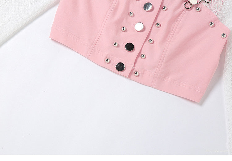 False Two Piece Slim Short Blouse For Women