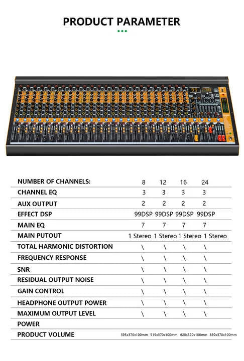 COOYINKA Professional Mixer Dual 12-band Level Display Main Output, MP3 with Digital Display Earphone Display Output