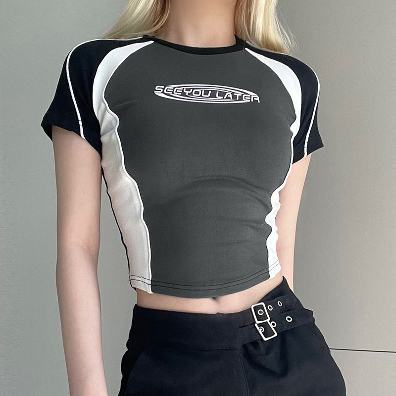 Fashion Patchwork Letter Printed T-shirt