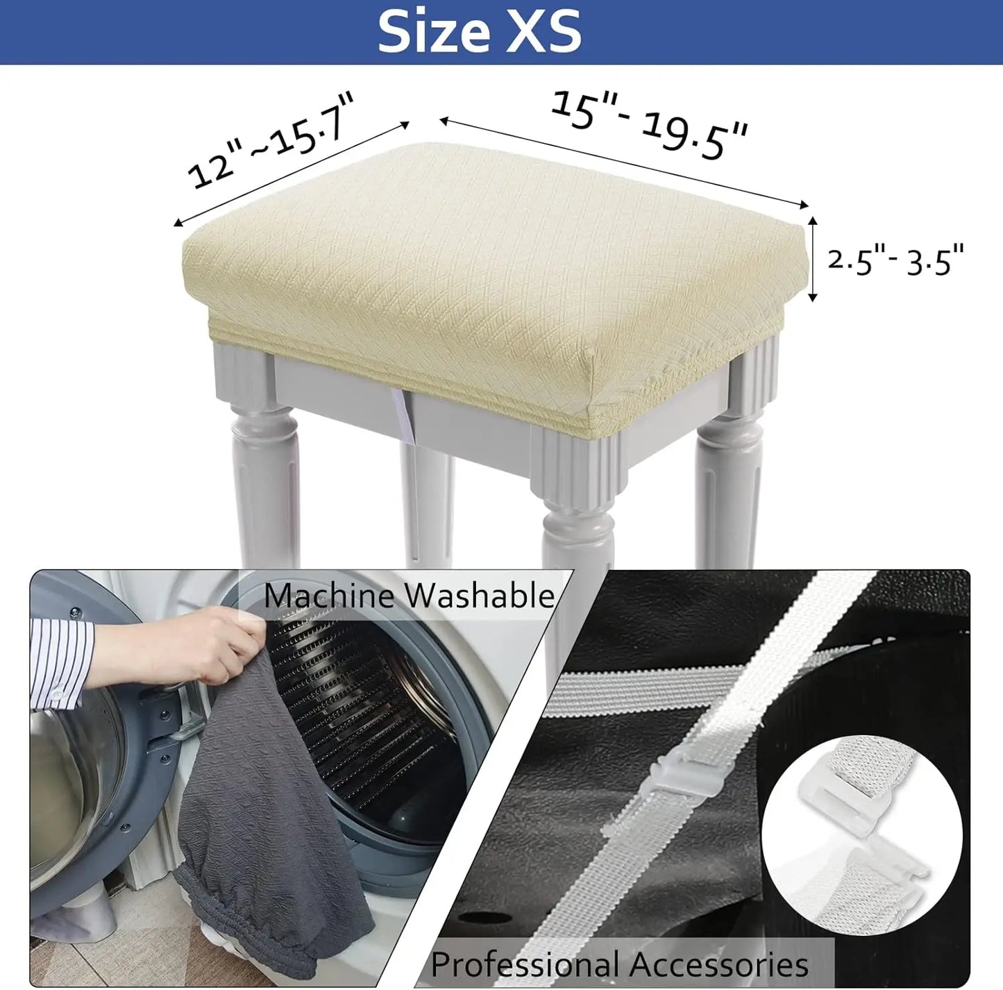Buyue 4 Pcs Vanity Stool Bench Covers, Luxury Crease-Resistant Jacquard Fabric Saddle Bar Stool Slipcovers Stretch Washable,