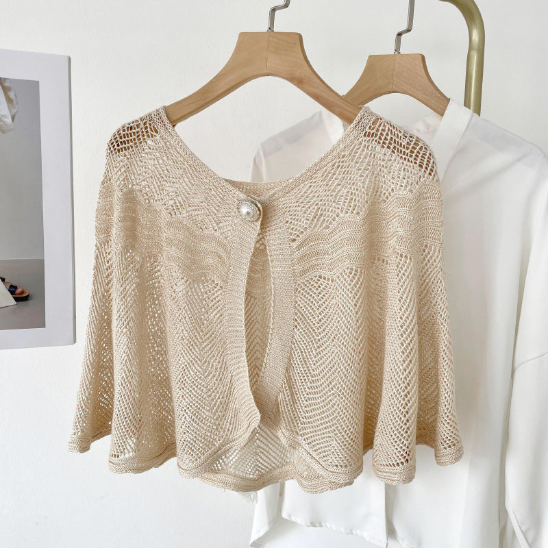 Air-conditioned Room Ice Silk Knitted Shawl Elegant Socialite Outer Wear Pearl Neck Guard Waistcoat