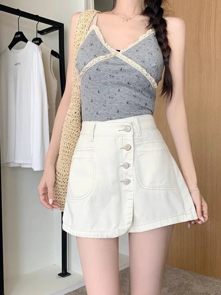 Chic and Elegant Blue Woman Pants Denim Skirt Stylish Korean Fashion Y2k Vintage High Quality Summer 2025 Jeans Skirts for Women
