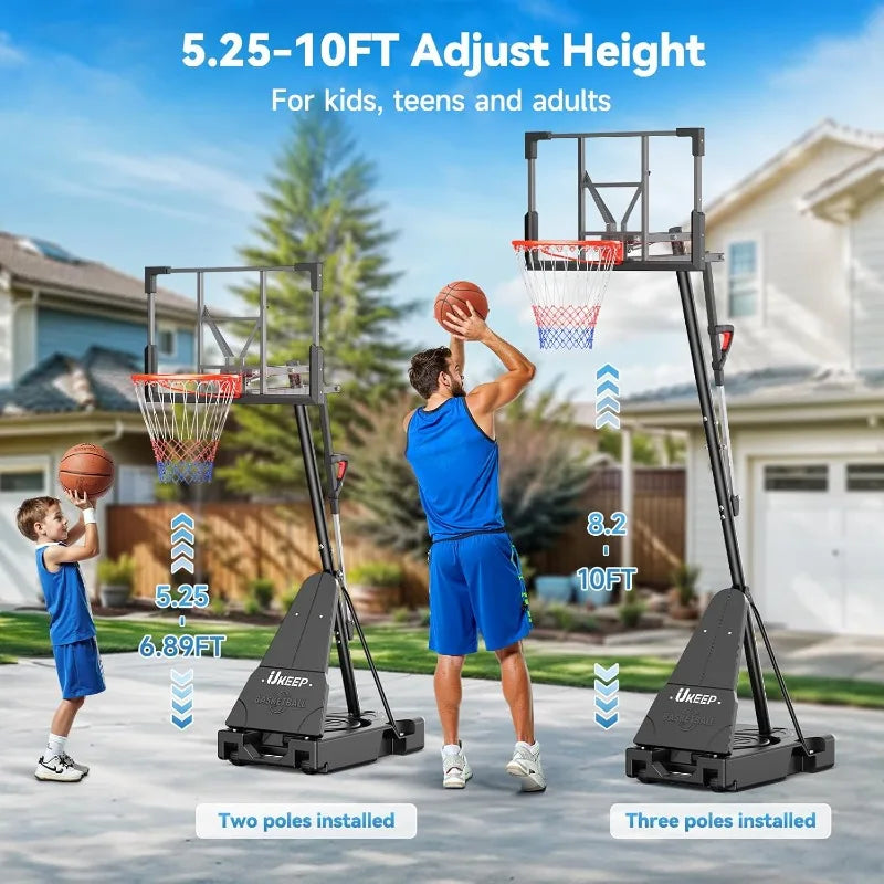 Basketball Hoop System with 44" Shatterproof Backboard – Adjustable Height 5.25FT to 10FT, Ideal for Youth, Teens, and Adults