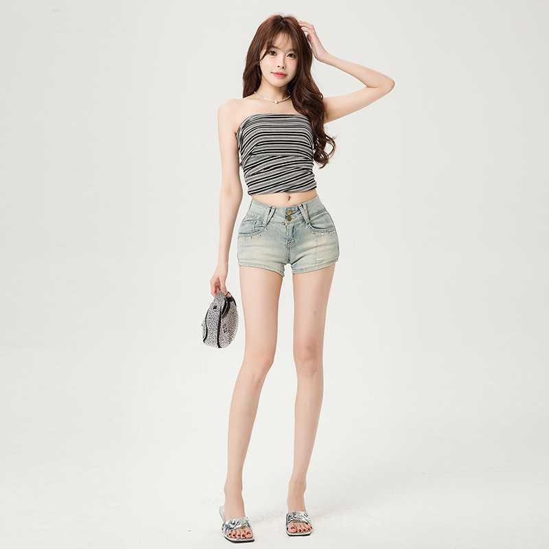 American Retro Hot Girl Rivet Denim Shorts