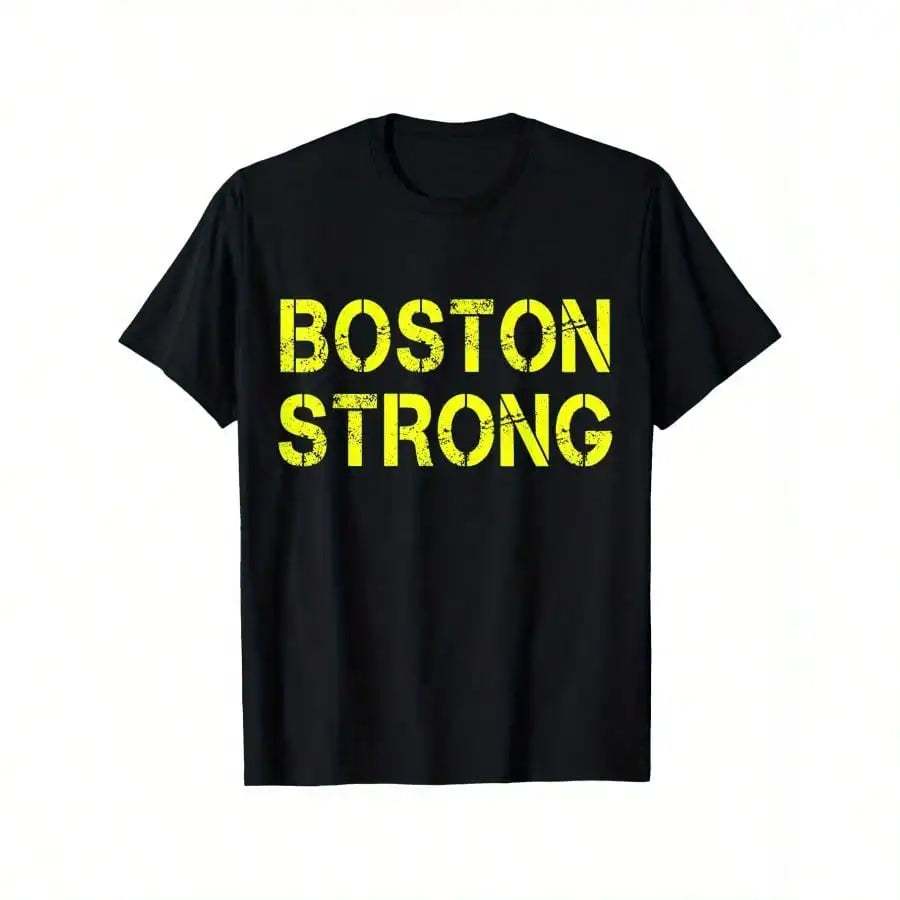 Boston Strong Retro Vintage Women Mens T-Shirt, Unisex Cotton Casual Round Neck Outdoor Short Sleeve T-Shirt with Slight Stretch