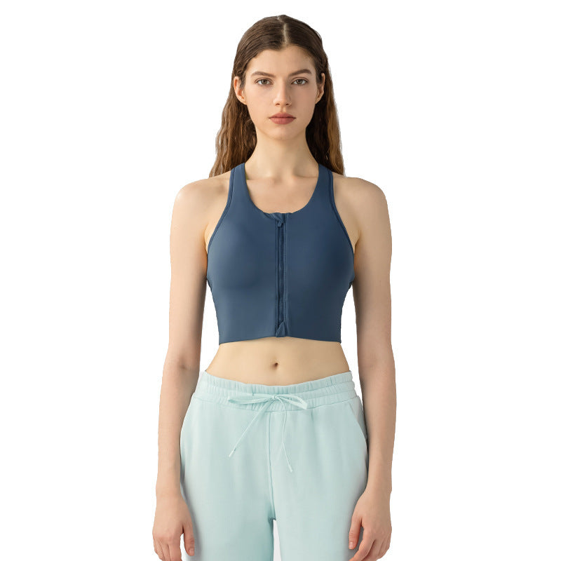Explosion-proof Front Zipper One-piece Fixed Yoga Bra Top