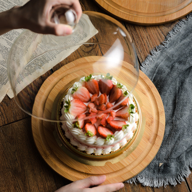 Bamboo wooden cake glass cover tray
