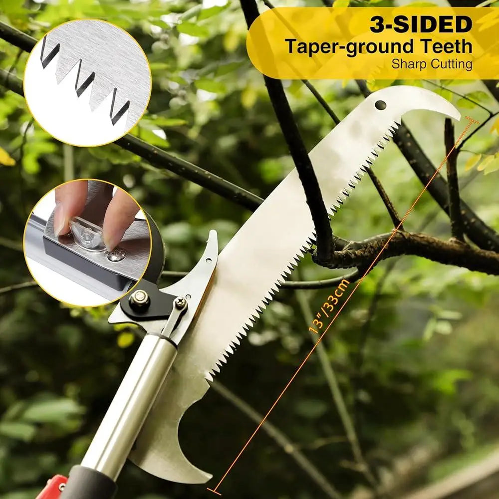 Extendable Tree Pruner 4.6-10ft with Carbon Steel Blades Cut and Hold System Lightweight Aluminum Handle Garden Use