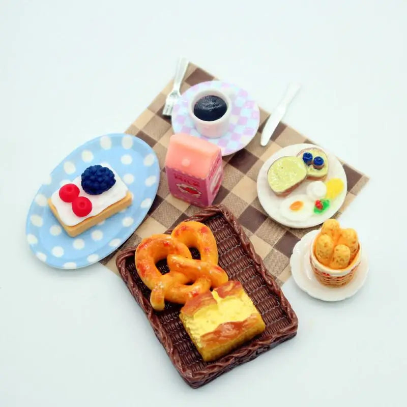 1Set Dollhouse Mini Breakfast Play Dim Sum Bread Jam Plate Model Miniature Kitchen Cooking Baking Model DIY Doll Accessories