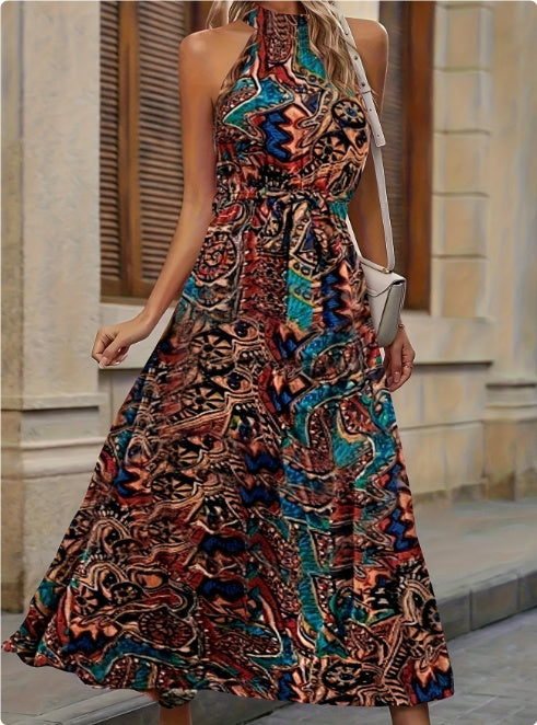 Bohemian Retro Print Dress Women