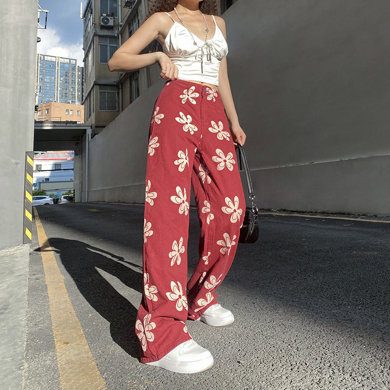Fashion Printed Sexy Low-rise Wide-leg Jeans Women